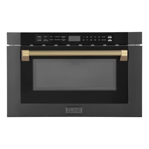ZLINE - Autograph 24 in. 1.2 cu. ft. Built-in Microwave Drawer and Champagne Bronze Helix Handle - Black Stainless Steel
