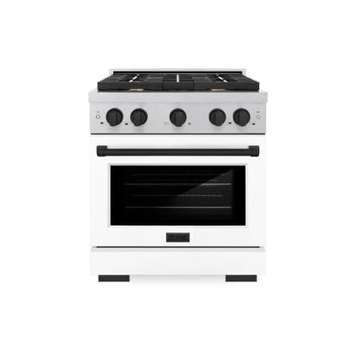 ZLINE - Autograph 30 in. Paramount Satin Steel Gas Range with Black Accents (SGRSZ-WM-30-MB) - White Matte