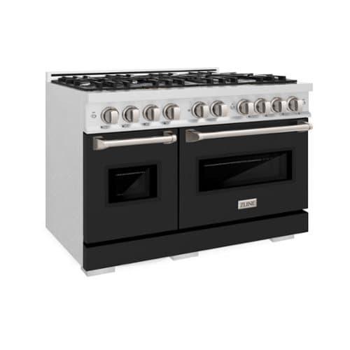 ZLINE - 48 in. 6.7 cu. ft. Freestanding Classic Satin Steel Gas Range w/ 8 Burner Cooktop & Black Matte Doors - Black Matte