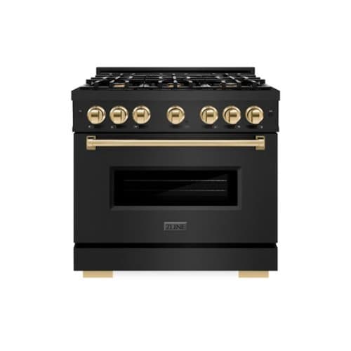 ZLINE - Autograph 36" Classic Black Stainless Gas Range w/ 6 Burners & Gold Accents (CGRBZ-36-G) - Black Stainless Steel