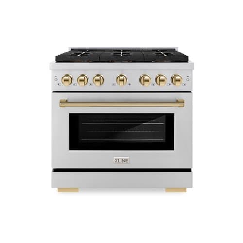 ZLINE - Autograph 36 in. Paramount Gas Range with 6 Burner DuoPro Cooktop & Polished Gold Accents (PSGRZ-36-G) - Stainless Steel