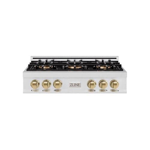 ZLINE - Autograph 36 in. Satin Steel Classic Rangetop with 6 DuoPro Burners and Bronze Accents (PCRTSZ-36-CB) - Satin Stainless Steel