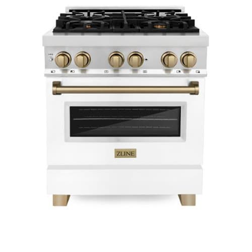 ZLINE - Autograph 30" Legacy Dual Fuel Range w/ 4 Burners & White & Bronze Accents (RAZ-WM-30-CB) - Multicolor