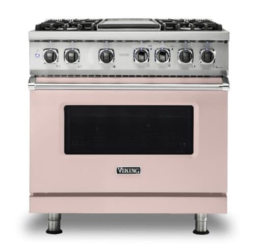 Viking - 5-Series 5.6 Cu. Ft. Self-Cleaning Freestanding Dual Fuel Convection Range - 4 Burner - Blush