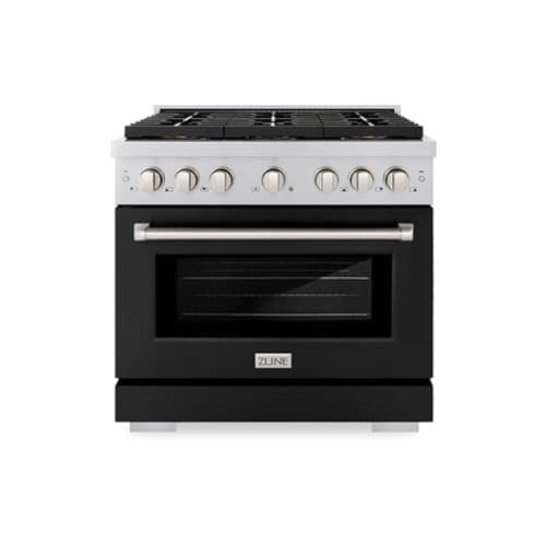 ZLINE - 36 in. Paramount Dual Fuel Range with 6 Burner DuoPro Cooktop & Convection Oven w/ Black Door (PSDR-BLM-36) - Stainless Steel with Black Matte Door