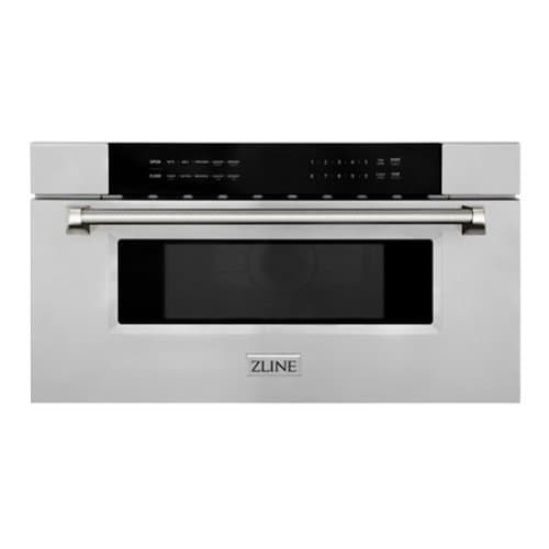 ZLINE - Autograph 30 in. 1.2 cu. ft. Built-in Microwave Drawer and Polished Gold Nickel Handle - Stainless Steel