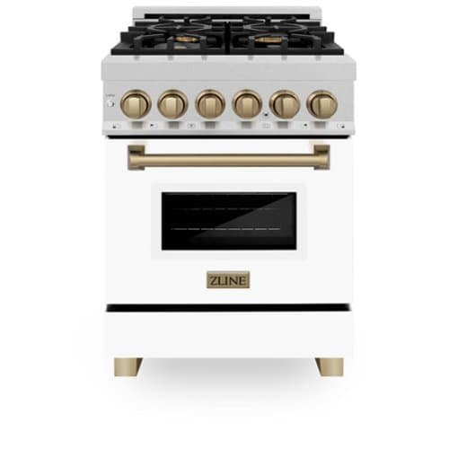 ZLINE - Autograph 24 in. Legacy Dual Fuel Range in Satin Steel w/ White & Bronze Accents (RASZ-WM-24-CB) - White Matte