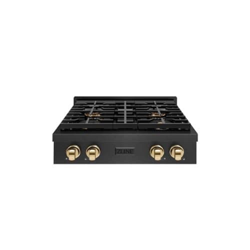 ZLINE - Autograph 30 in. 4 Burner Paramount DuoPro Gas Rangetop in Black Satin Steel and Gold Accents (PSRTBSZ-30-G) - Black Satin Stainless Steel