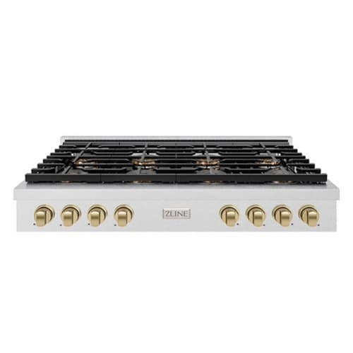 ZLINE - Autograph 48 in. Satin Steel Paramount Rangetop with 8 DuoPro Burners and Bronze Accents (PSRTSZ-48-CB) - Satin Stainless Steel