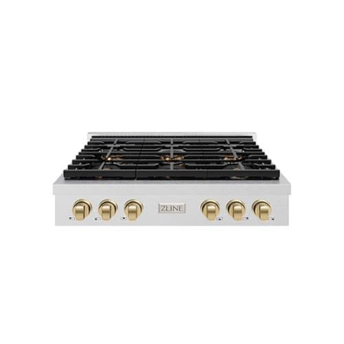 ZLINE - Autograph 36 in. Satin Steel Paramount Rangetop with 6 DuoPro Burners and Bronze Accents (PSRTSZ-36-CB) - Satin Stainless Steel
