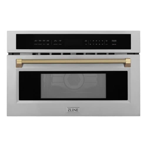 ZLINE - Autograph 30 in. 1.6 cu ft. Built-in Convection Microwave Oven and Champagne Bronze Helix Handle - Stainless Steel