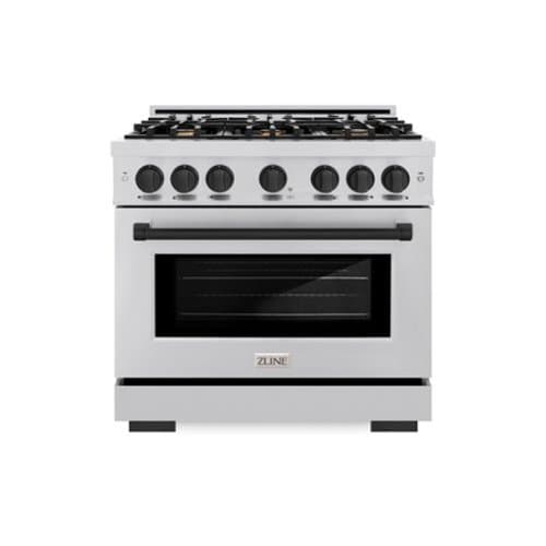 ZLINE - Autograph Edition 36" Freestanding Select Gas Range w/ 6 Burners & Matte Black Accents (HGRZ-36-MB) - Stainless Steel
