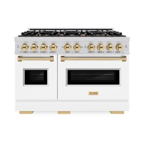 ZLINE - Autograph 48" Classic Double Oven Dual Fuel Range with White and Gold Accents (CDRZ-WM-48-G) - White