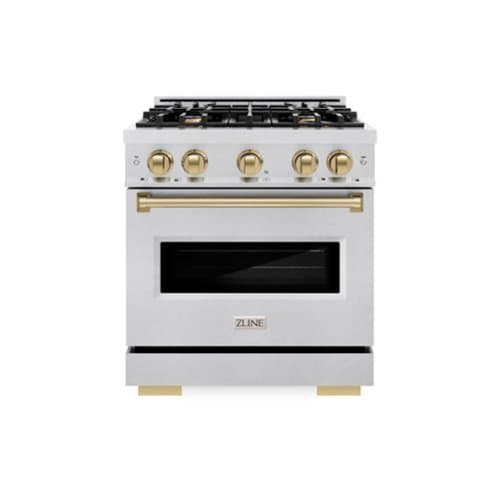 ZLINE - Autograph 30 in. Classic Dual Fuel Satin Steel Range w/ 4 Burners & Bronze Accents (CDRSZ-30-CB) - Stainless Steel