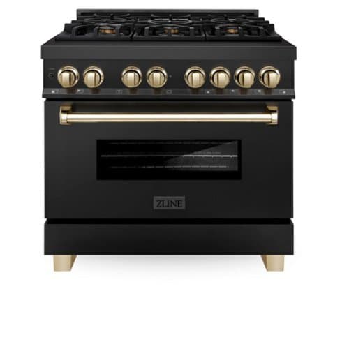 ZLINE - Autograph 36" Legacy Dual Fuel Range with Gold Accents (RABZ-36-G) - Black