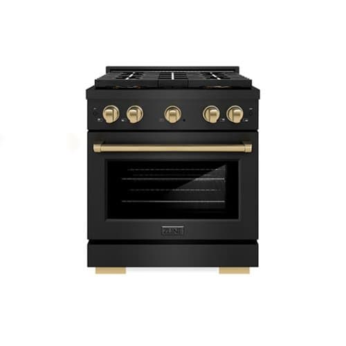 ZLINE - Autograph Edition 30 in. 4.2 cu. ft. Paramount Freestanding Gas DuoPro Range in Black Steel and Champagne Bronze Accents - Black Stainless Steel