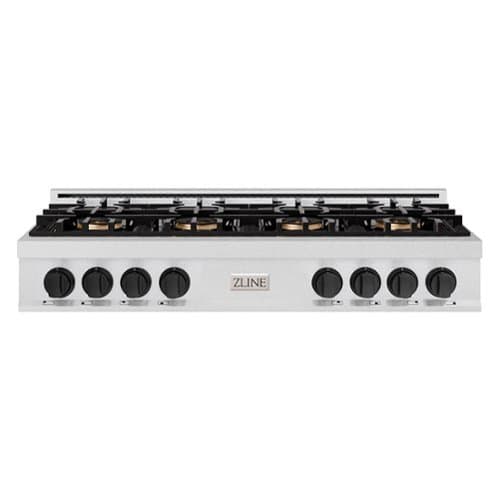 ZLINE - Autograph 48 in. Satin Steel Classic Rangetop with 8 DuoPro Burners and Black Accents (PCRTSZ-48-MB) - Satin Stainless Steel