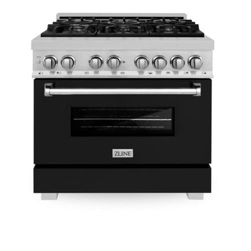 ZLINE - 36 in. Legacy Dual Fuel Range in Satin Stainless Steel w/ Black Matte Door (RAS-BLM-36) - Stainless Steel/Black Matte Door