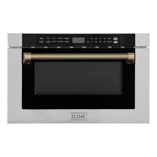 ZLINE - Autograph 24 in. 1.2 cu. ft. Built-in Microwave Drawer and Champagne Bronze Helix Handle - Stainless Steel