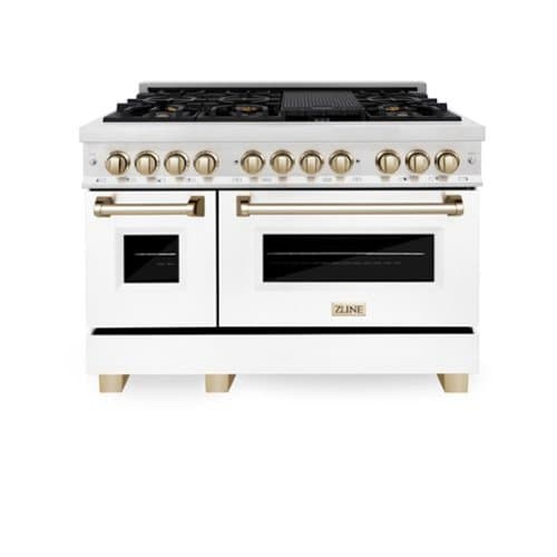 ZLINE - Autograph 48 in. Legacy Dual Fuel Range in Satin Steel w/ White & Gold Accents (RASZ-WM-48-G) - Multicolor