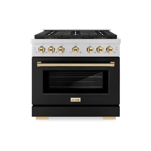 ZLINE - Autograph 36 in. Paramount Dual Fuel Range w/ DuoPro Cooktop & Black Door w/ Gold Accents (PSDRZ-BLM-36-G) - Stainless Steel with Black Matte Door