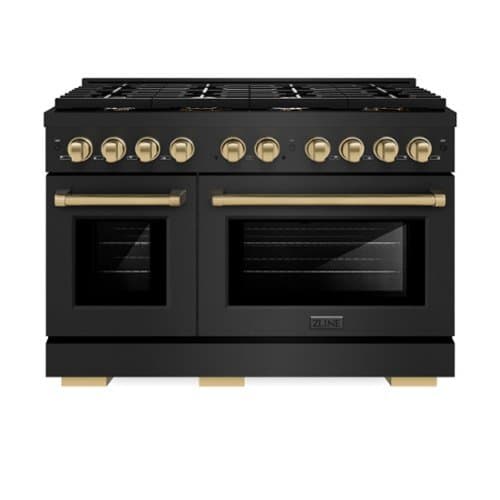 ZLINE - Autograph 48" Paramount Black Stainless Gas Range w/ 8 Burners & Bronze Accents (SGRBZ-48-CB) - Black Stainless Steel