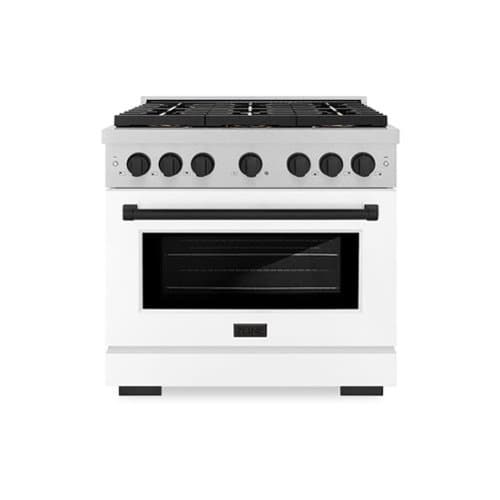 ZLINE - Autograph 36 in. 5.2 cu. ft. Freestanding Paramount Gas DuoPro Range in Satin Steel with White Door and Black Accents - White Matte