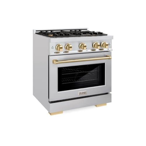 ZLINE - Autograph 30" Select Dual Fuel Range w/ 4 Burners & Polished Gold Accents (HDRZ-30-G) - Black