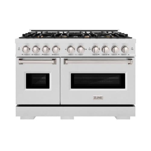 ZLINE - 48 in. Classic Double Oven Dual Fuel Satin Steel Stainless Range w/ 8 Brass Burners (CDRS-BR-48) - Stainless Steel
