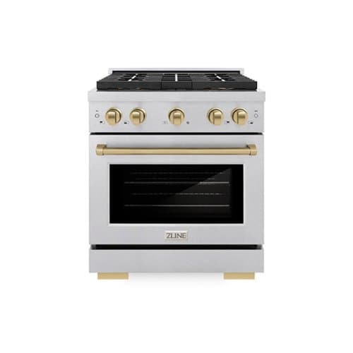 ZLINE - Autograph 30 in. 4.2 cu. ft. Freestanding Paramount Gas DuoPro Range in Satin Steel and Champagne Bronze Accents - Stainless Steel