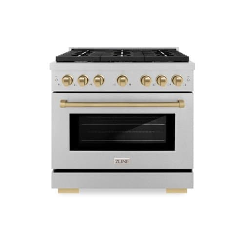 ZLINE - Autograph 36 in. Paramount Dual Fuel Satin Steel Range w/ 6 Burners & Bronze Accents (SDRSZ-36-CB) - Stainless Steel
