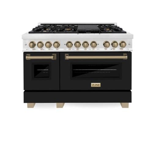 ZLINE - Autograph 48 in. Legacy Dual Fuel Range in Satin Steel w/ Black & Bronze Accents (RASZ-BLM-48-CB) - Black Matte