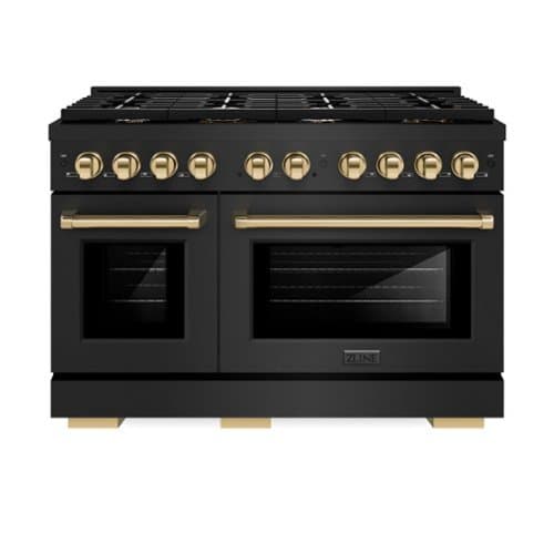 ZLINE - Autograph 48" Paramount Dual Fuel Black Stainless Range w/ Gold Accents (SDRBZ-48-G) - Black Stainless Steel