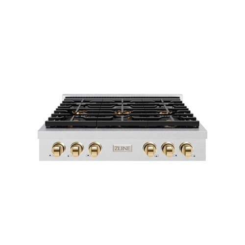 ZLINE - Autograph 36 in. Satin Steel Paramount Rangetop with 6 DuoPro Burners and Gold Accents (PSRTSZ-36-G) - Satin Stainless Steel