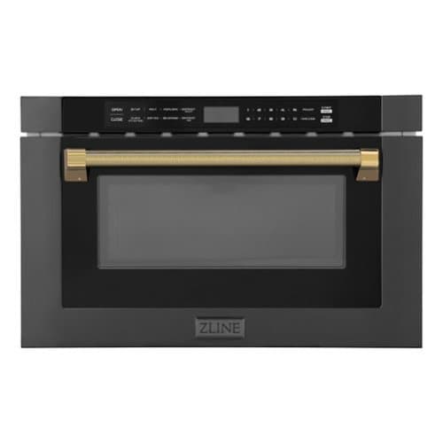 ZLINE - Autograph 24 in. 1.2 cu. ft. Built-in Microwave Drawer and Polished Gold Helix Handle - Black Stainless Steel