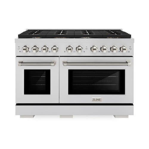 ZLINE - Autograph 48 in. 6.7 cu. ft. Freestanding Paramount Dual Fuel Range in Stainless Steel with Nickel Helix Handles - Stainless Steel
