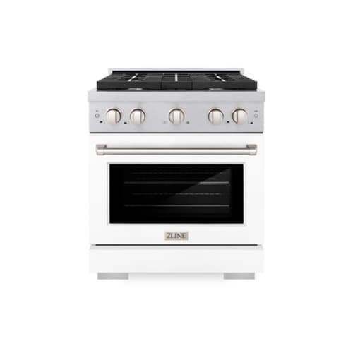 ZLINE - 30 in. Paramount Satin Steel Gas Range with 4 Burners and Convection Oven (SGRS-WM-30) - White Matte