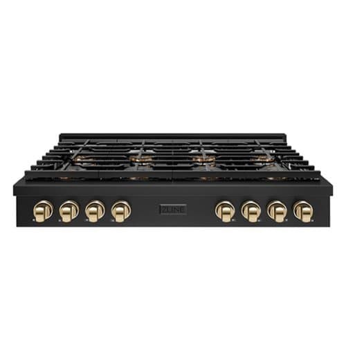 ZLINE - Autograph 48 in. Black Stainless Paramount Rangetop with 8 DuoPro Burners and Gold Accents (PSRTBZ-48-G) - Black Stainless Steel