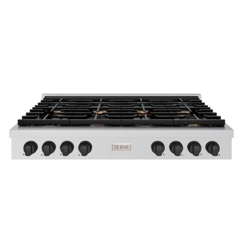 ZLINE - 48 in. Autograph Paramount Gas Rangetop w/ 8 Burners & Champagne Bronze Accents (SRTZ-48-MB) - Stainless Steel