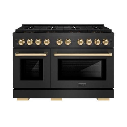 ZLINE - Autograph 48 in. 6.7 cu. ft. Double Oven Freestanding DuoPro Gas Range in Black Satin Stainless Steel and Gold Accents - Black Satin Stainless Steel