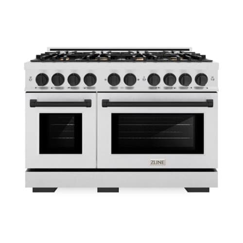 ZLINE - Autograph 48 in. Freestanding Select Satin Steel Gas Range w/ 8 Burners & Black Accents - Satin Stainless Steel