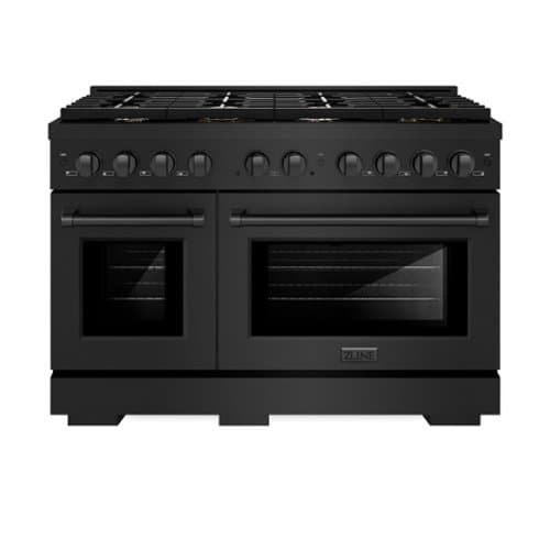 ZLINE - 48" Paramount Double Oven Gas Range in Black Stainless w/ 8 Brass Burners (SGRB-BR-48) - Black Stainless Steel