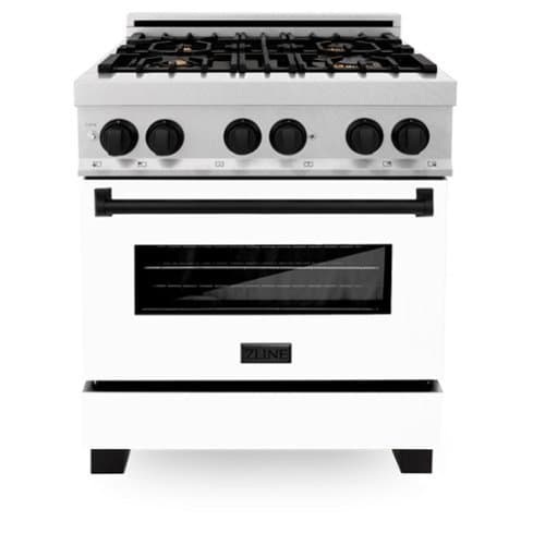 ZLINE - Autograph 30 in. Legacy Dual Fuel Range in Satin Steel w/ White & Black Accents (RASZ-WM-30-MB) - Stainless Steel
