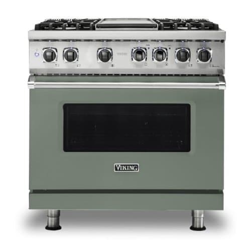 Viking - 5-Series 5.6 Cu. Ft. Self-Cleaning Freestanding Dual Fuel Convection Range - 4 Burner - Eucalyptus